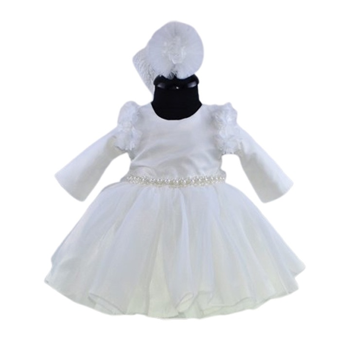 2 részes szett ruha és fejpánt lányoknak, Mini Junior, fehér, 62 cm