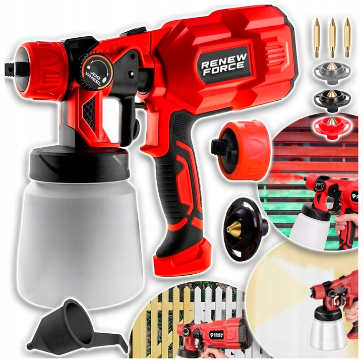 Pistol de vopsit electric Renew Force, set 3 duze, 550W, 1200ml, multicolor