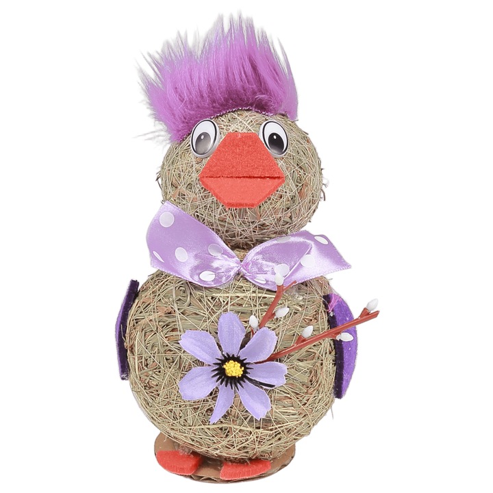 Rata Decorativa din Paie cu Floare Mov, 22 cm, Ornament Rustic de Paste pentru Casa