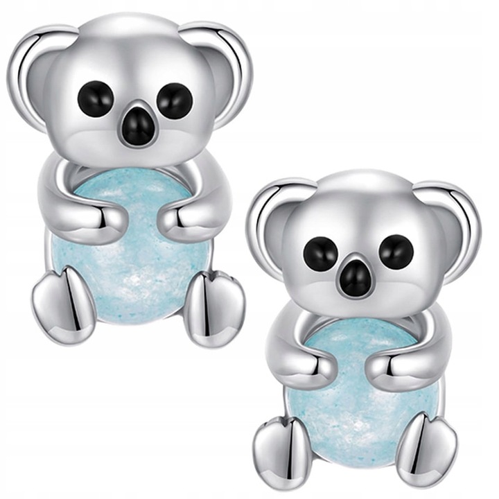 Cercei dama, Trusky, model urs koala, argint 925, cu piatra albastra