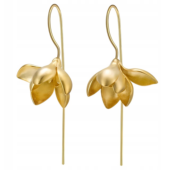 Cercei lungi, floare de magnolie, argint 925, aurit, 63x21,7mm, Trusky