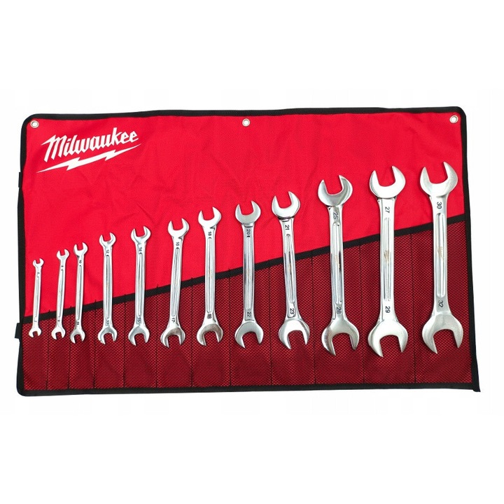 Set chei plate 12 bucati, MILWAUKEE, 6-32mm, cromat