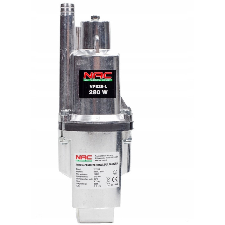NAC VPE28-L búvárszivattyú, 280W, 17 l/perc, 68m, 5m, 19mm, 10m