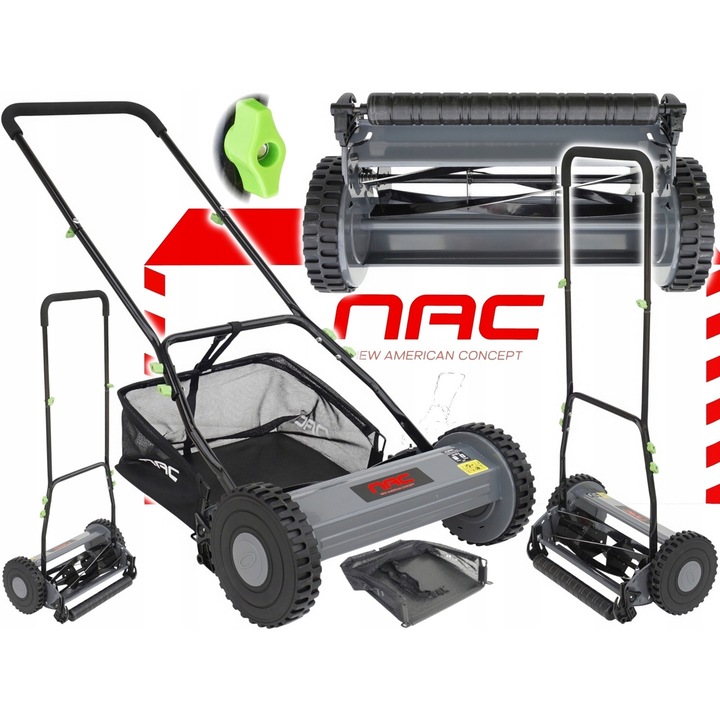 Masina de tuns iarba NAC LM-40-C, 40cm, 5 cutite din otel, 12-45mm, 6.76kg