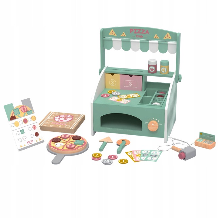 Set Pizzerie din Lemn, Merkan, 34,4x24x40 cm, Multicolor, pentru copii 3 ani+