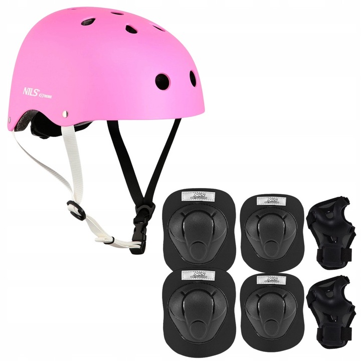 Комплект спортни предпазни каски Nils Extreme с протектори, регулируеми, за ролери, велосипед, скейтборд, многоцветни