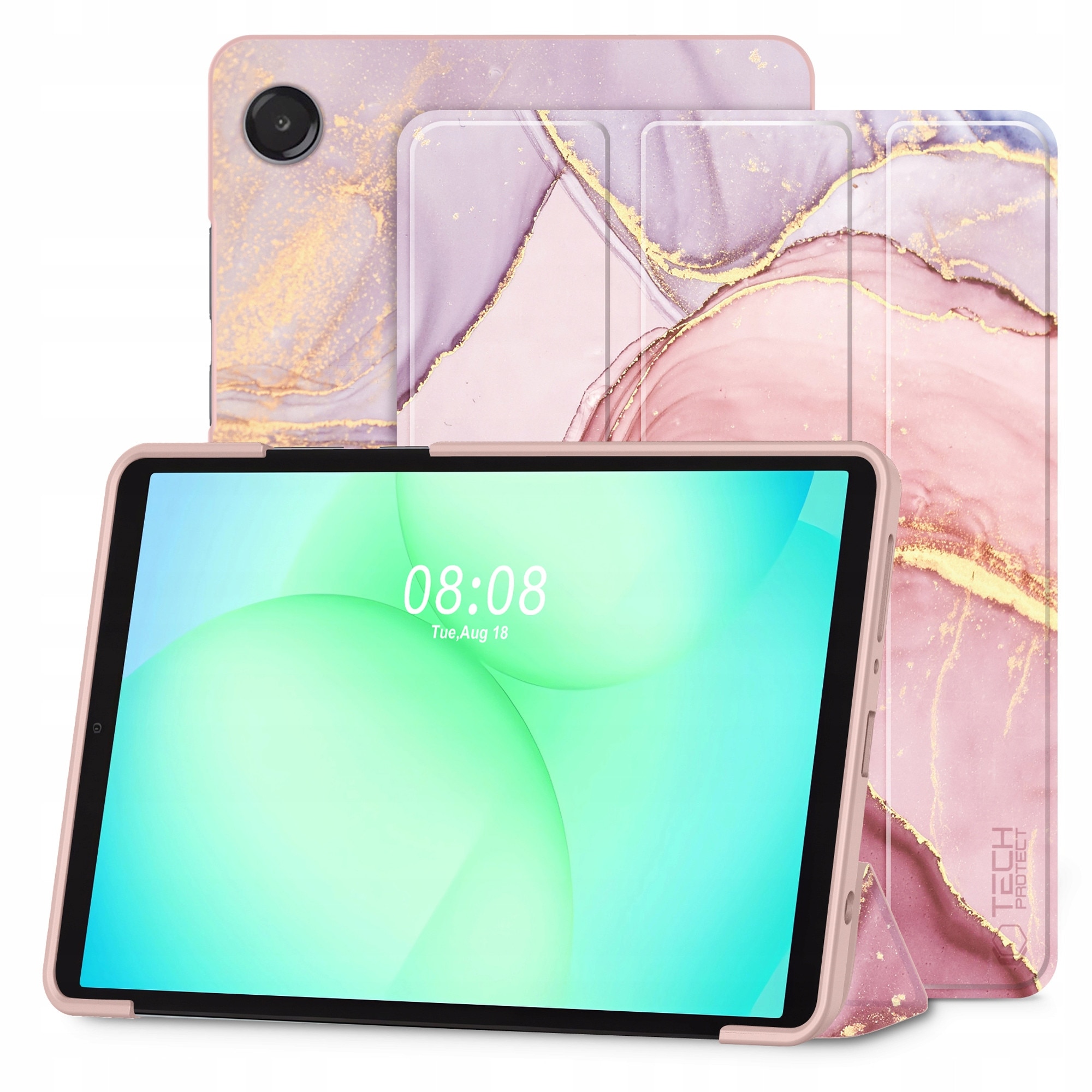 Set etui SmartCase Marble si 2-pack sticla Tech-Protect Glass Fit+ pentru Galaxy Tab A9/A11 8.7"