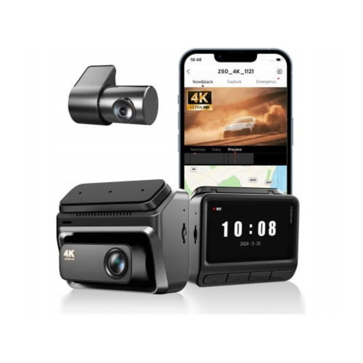 Rejestrator auto DDPAI Z60 Dual 4K, camera spate, Wi-Fi, 83x64.7x36.5mm, negru