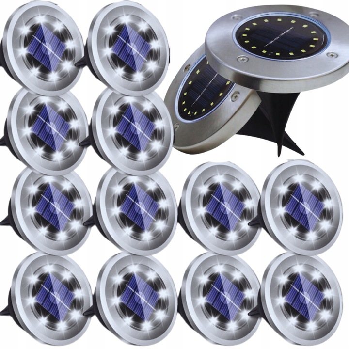 12 db LED-es napelemes diszkó lámpa készlet, 8 LED-es, fehér, vízálló