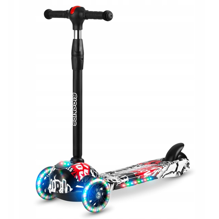 Ricokids Piko gyermek roller, LED világítással, nagy kerekekkel, fekete, 3 fokozatban állítható magasság