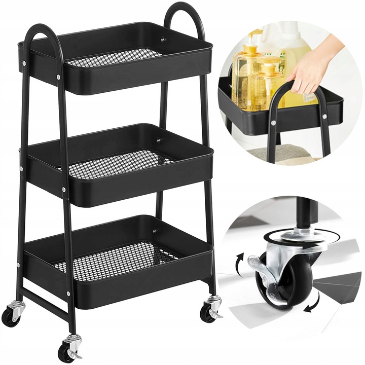 Raft mobil cu roti, Songmics, design elegant, 30,7x41,4x79cm, negru