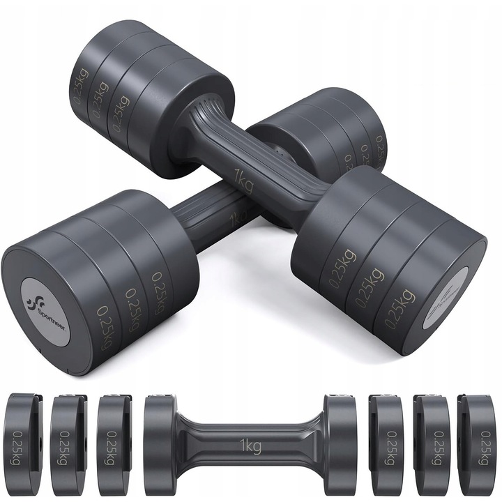 Hantle reglabile Sportneer 4 in 1, 2-5 kg, compact, cu greutati din ABS