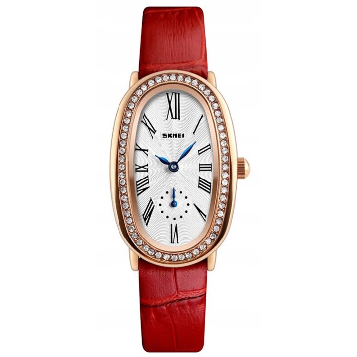 Ceas dama Skmei, analogic, cu mecanism japonez, curea din piele, 22x36x8mm