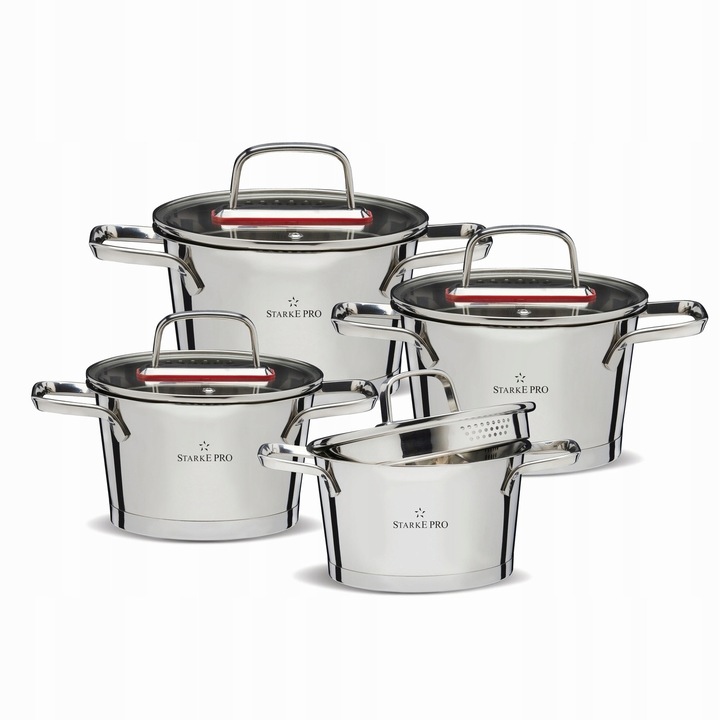 Set oale si cratite Starke Pro, inox, 8 piese, cu capac