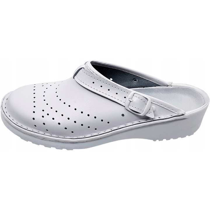 Saboti pentru femei Sulpo, dual-functionali, piele alba, talpa ortopedica, curea ajustabila, 41 EU