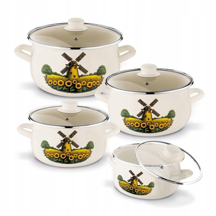 Set oale emalate Tadar 8 elemente, cu capac, decorativ, 22x29x17,5cm, 20x26,5x16,5cm, 18x24,5x15,5cm, 16x21x14,8cm