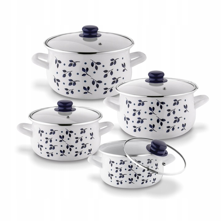 Set 4 Oale Emaliate Tadar Medes 16/18/20/22 cm, Alb si Granat, Capacitate 1,9/2,8/3,6/4,9 l