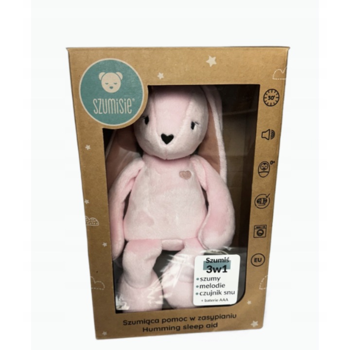 Jucarie de plus Szumis Krolik, roz, mecanism de zgomot alb, senzor de plans