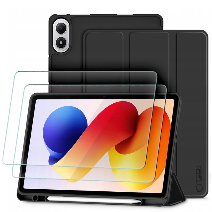 Комплект калъф Etui Tech-Protect SC Pen и стъклен протектор Harta Tech-Protect Glass Fit+ за Xiaomi POCO Pad M1 / Redmi Pad 2 Pro, черен, 12.1"