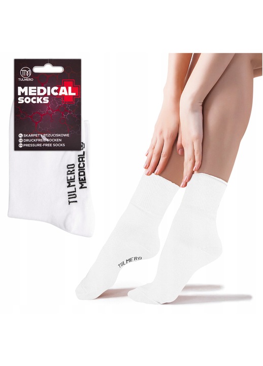 Дамски чорапи Tulmero, медицински, без натиск, Бял