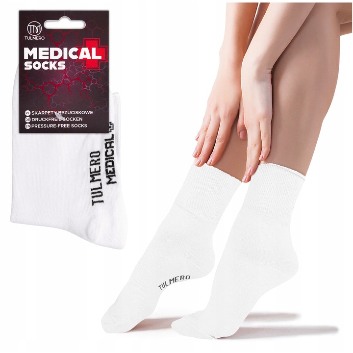 Sosete medicale dama Tulmero, fara presiune, bumbac, alb, 41-43 EU
