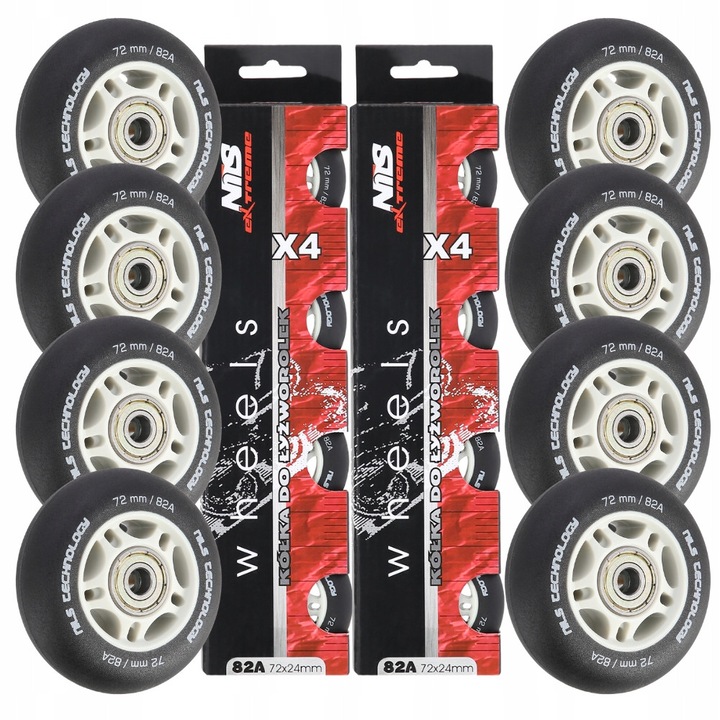 Set 8 roti de cauciuc 72 mm cu rulmenti ABEC-9 Nils Extreme
