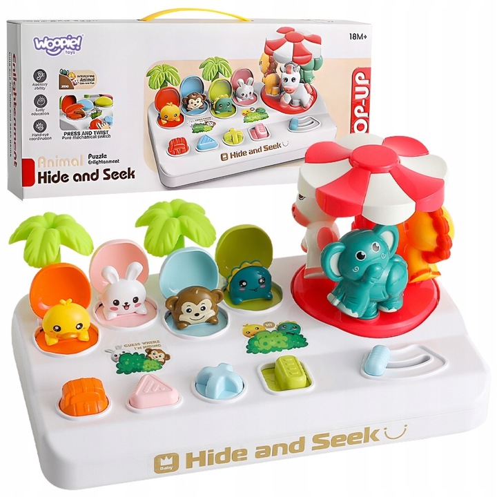 Jucarie interactiva Pop-Up Karuzela, Woopie, 6 luni+, plastic, multicolor