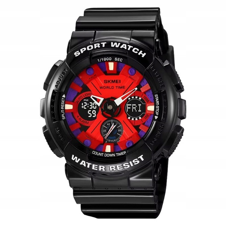 Ceas barbatesc Skmei, model SKM.121181C.MN, electronic/analogic, luminescent, 51x55x19mm, curea din cauciuc-silikon, 26,5cm