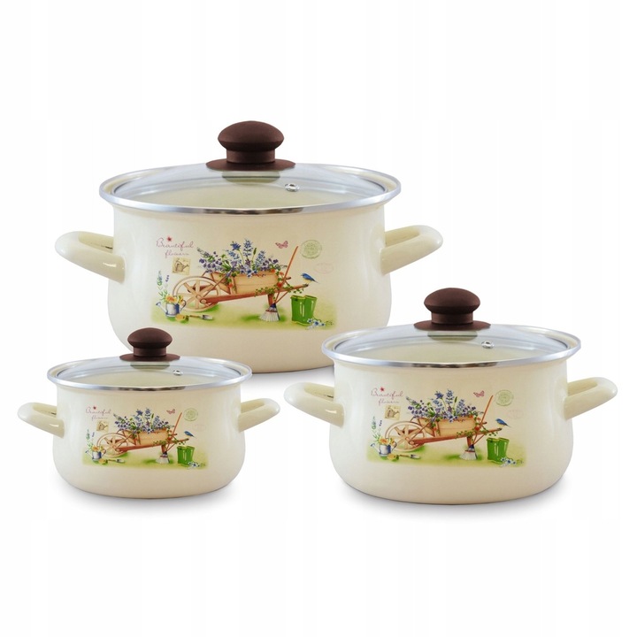 Set oale emaliate Garden 6 elemente, 24x32x18,3cm, 20x26,5x16,5cm, 16x21x14,8cm, multicolor