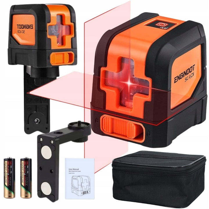 Nivela laser 360° rosie, auto-nivelare, 15m, cu suport magnetic rotativ, set complet