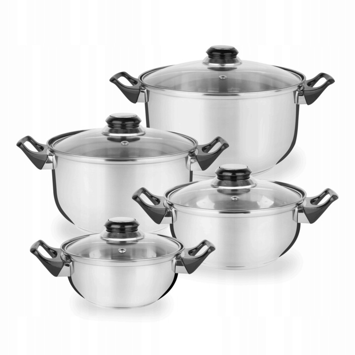 4 részes rozsdamentes acél edénykészlet fedőkkel, Tadar, 1,0-5,2 l, inox