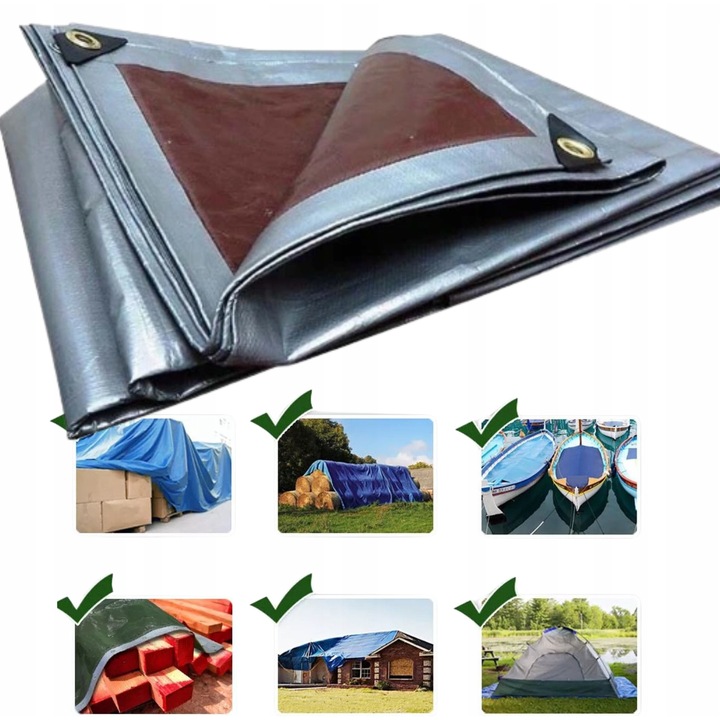 Prelata 4x8m, 210g/m2, mrozoodporna, waterproof, gri-maro, set