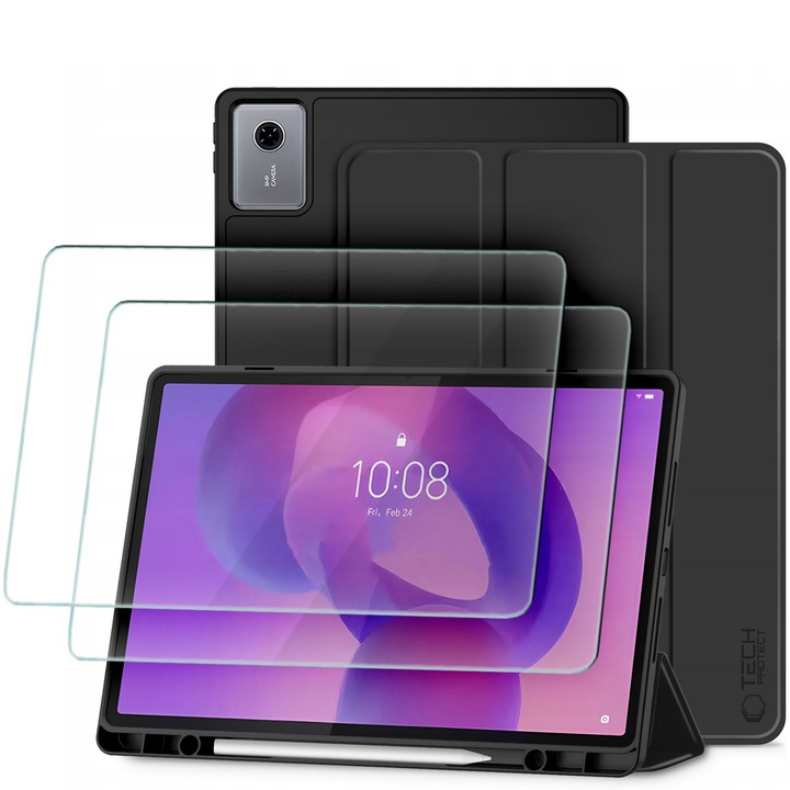 Set Etui Tech-Protect SC Pen si Sticla Harta Tech-Protect Glass Fit+ pentru Lenovo Idea Tab Plus 12.1, Negru, 274.4x176.4mm