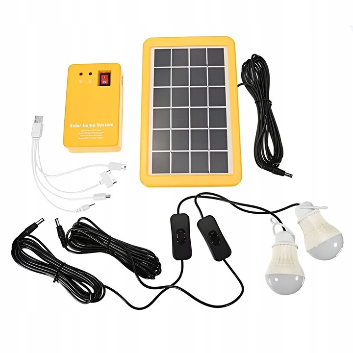 Iluminare solara portabila Pronett, 2 x LED, panou solar, 6 functii, cu USB, set