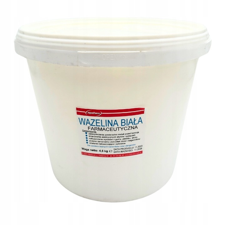 Козметичен фармацевтичен вазелин 4,5 кг, Malwa, бял, универсална употреба, полски продукт