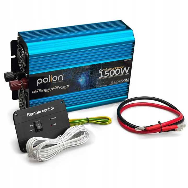 Invertoare auto Polion 12V/230V 1500W, sinus curat, 18x23x7cm, set complet