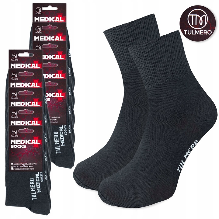 Set 10 perechi sosete medicale barbati Tulmero, fara presiune, bumbac, gri inchis, 44-46 EU