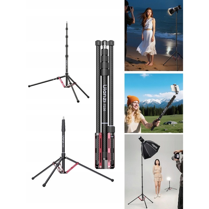 Trepied mobil Ulanzi T230, 36,5-200cm, 1/4'', ultra usor, 8 sectiuni, maxim 1kg