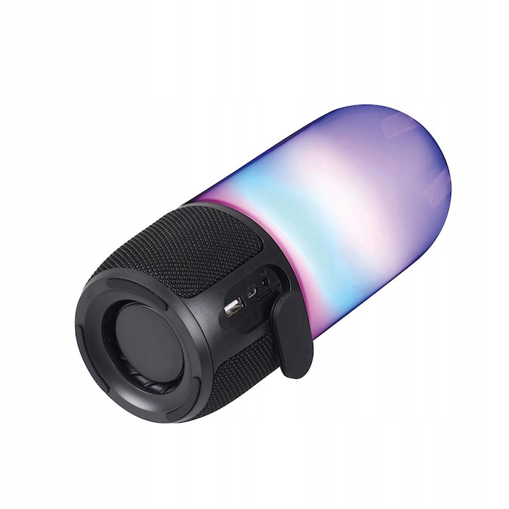Boxa Bluetooth V-TAC VT-7456, LED RGB, 2x3W, acumulator 1800 mAh, redare 2-3 h, USB/slot TF, intrare Aux 3,5 mm, IP20, 92x218 mm, negru/multicolor