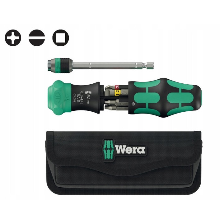 Set cheie Kraftform cu suport pentru 6 biti, WERA, 2 componente, telescopic, 25mm