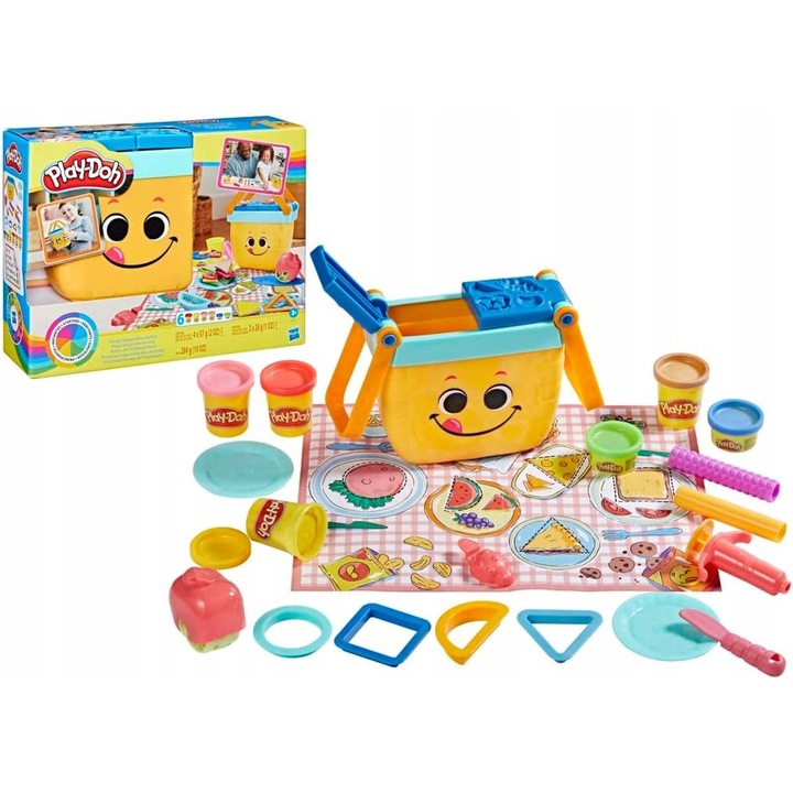 Set Play-Doh, 6 tuburi plastilina, cos picnic, multicolor, 3+ ani