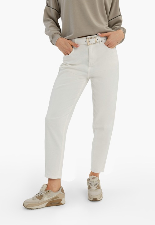 Blugi dama Mom Fit, talie medie, 5 buzunare, Volcano D-Mamma 3, crem, Crem