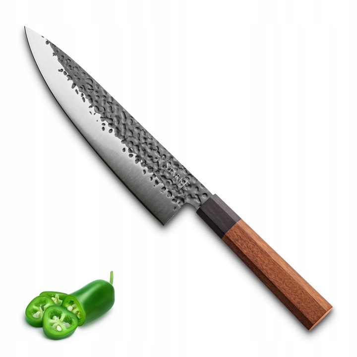 Cutit de bucatar Starke Pro Toshiro 20 cm, otel inoxidabil, maner din lemn, culoare multicolor