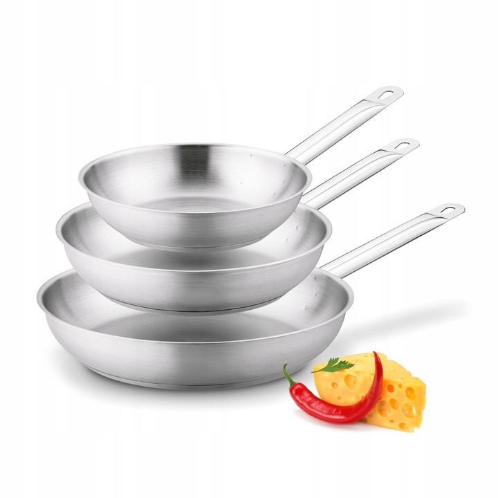 Starke Pro Gastro 20/24/28cm rozsdamentes acél serpenyőkészlet, korrózióálló, indukciós, ezüst