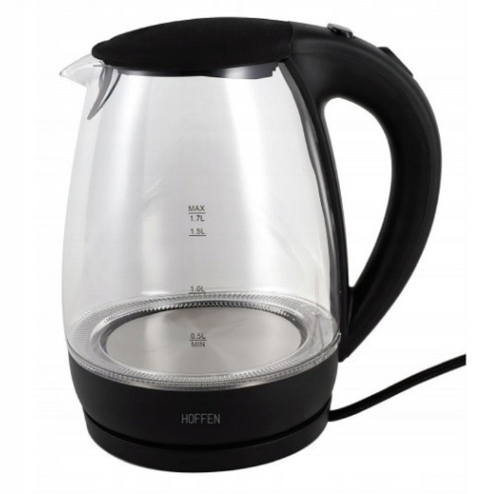 Fierbator electric Hoffen GK-4312-B 2200W 1,7l, sticla, negru