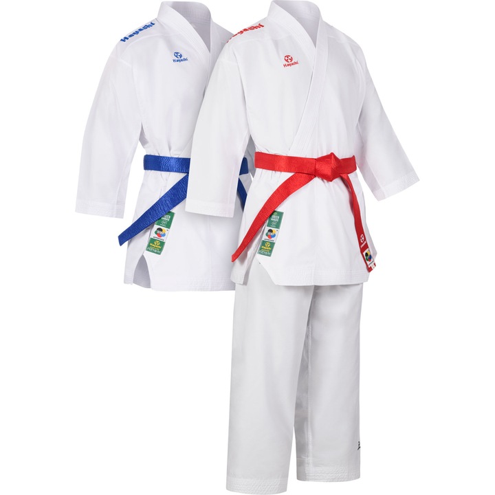 Uniforma Karate-Gi Set “Premium Kumite Competition” (aprobat WKF) - alb-rosu, alb-albastru, marime 160 cm, Alb