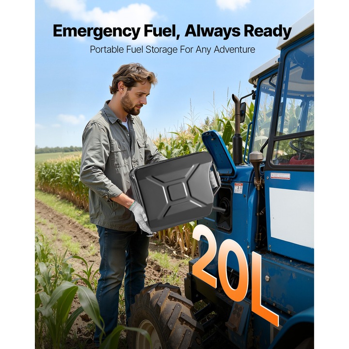 Canistra combustibil metalica, Bidon benzina 20 L, Duza de turnare, Maner ergonomic, Debit maxim 6 L/min, Etansa si rezistenta la coroziune, Compatibila auto/moto/ATV/UTV, Negru