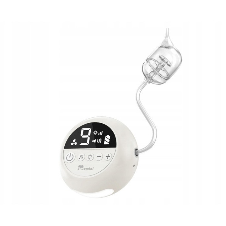 Aspirator nazal Momini Sniffley, 6 niveluri, 3 capete din silicon, crem, alimentare USB