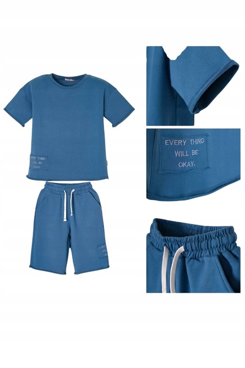 Compleu Copii, Pantaloni Si Tricou, Din 2 Piese, Marime 128, Varsta 7-11 Ani, Culoare Indigo, 100% Bumbac Respirabil, Material Usor, Haine Sport Confortabile, Pentru Uz Zilnic, Libertate De Miscare, Design Modern Tineresc, Usor De Intretinut