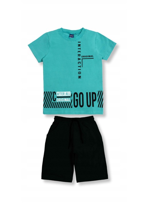 Compleu Copii, Pantaloni Si Tricou, Din 2 Piese, Marime 152, Varsta 8-12 Ani, Culoare Verde, 100% Bumbac Respirabil, Tinuta De Vara, Haine Sport Confortabile, Pentru Uz Zilnic, Libertate De Miscare, Design Modern Tineresc, Usor De Intretinut